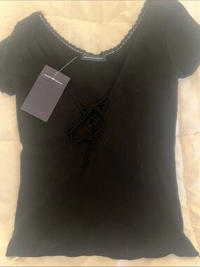 RARE NWT! Brandy Melville Black Lace-Up Scoop Short Sleeve Tee